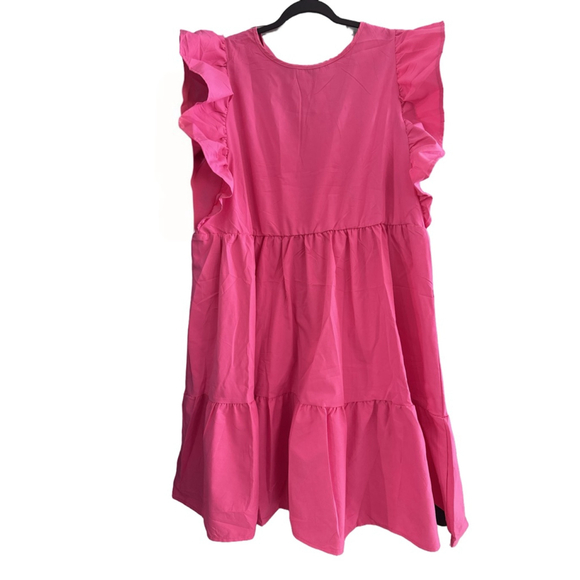 Xpluswear Dresses & Skirts - Women’s Pink Ruffle Sleeve Tiered Dress